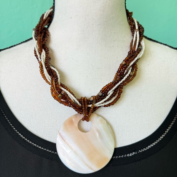 3 Pc Necklace Bundle Tribal Boho Chunky Statement Resort Tropic Beaded Bronze - Picture 3 of 8